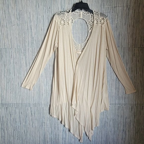 Urban Girl Sweaters - NWOT Urban Girl Open Stitch Cardigan Boho Crochet Beige Open Front Size XL